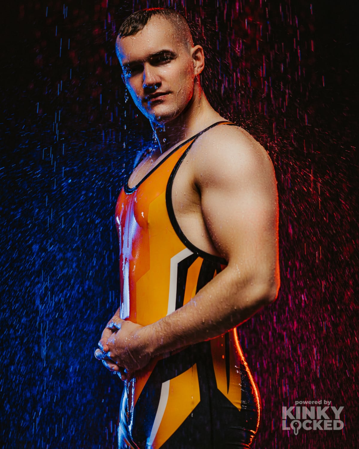 Burning Orange Wrestling Singlet under dramatic club lighting