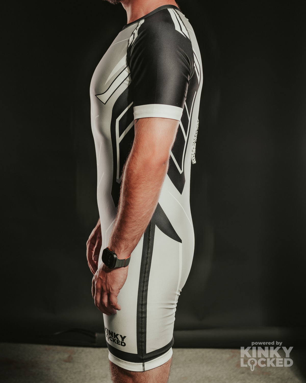 Side detail showing the technical geometry of the Cold Gray Surfsuit