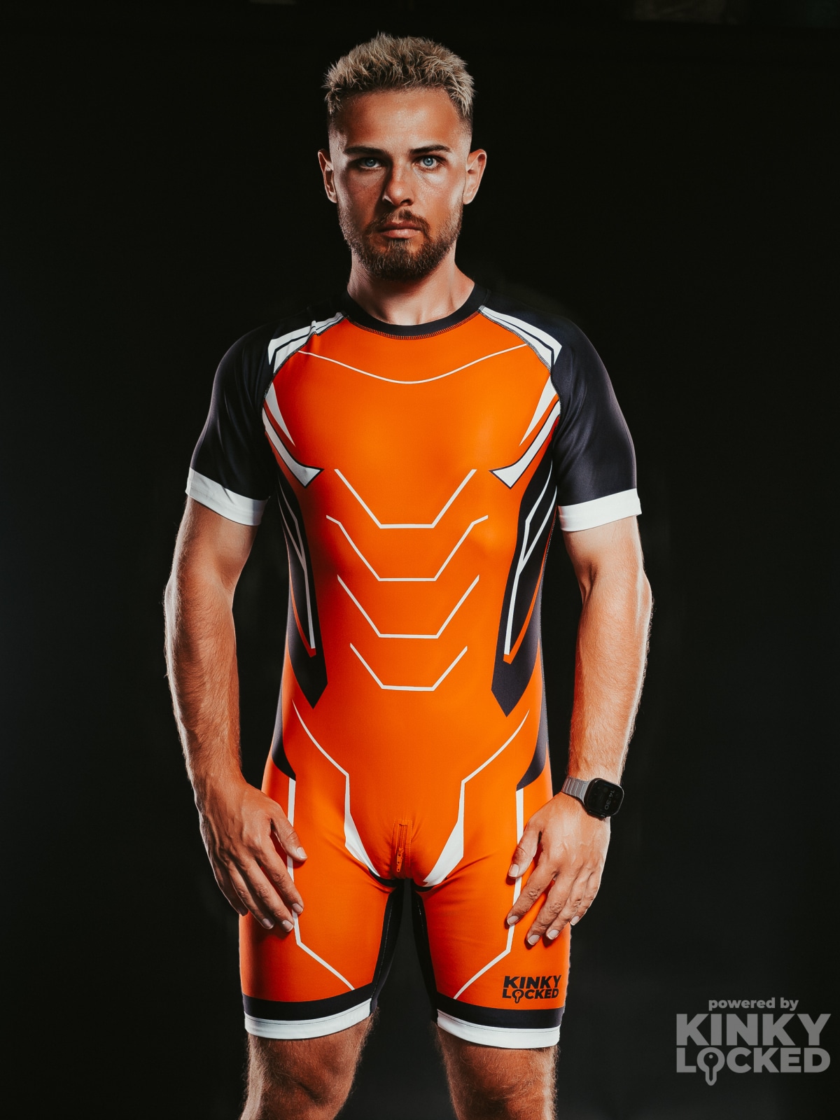 SURFSUIT SPANDEX KINKY LOCKED - NEON ORANGE ZIPPER 9 KINKYLOCKED SURFSUIT 20 z 26 KINKY LOCKED - FETISH GEAR FOR EVERYONE