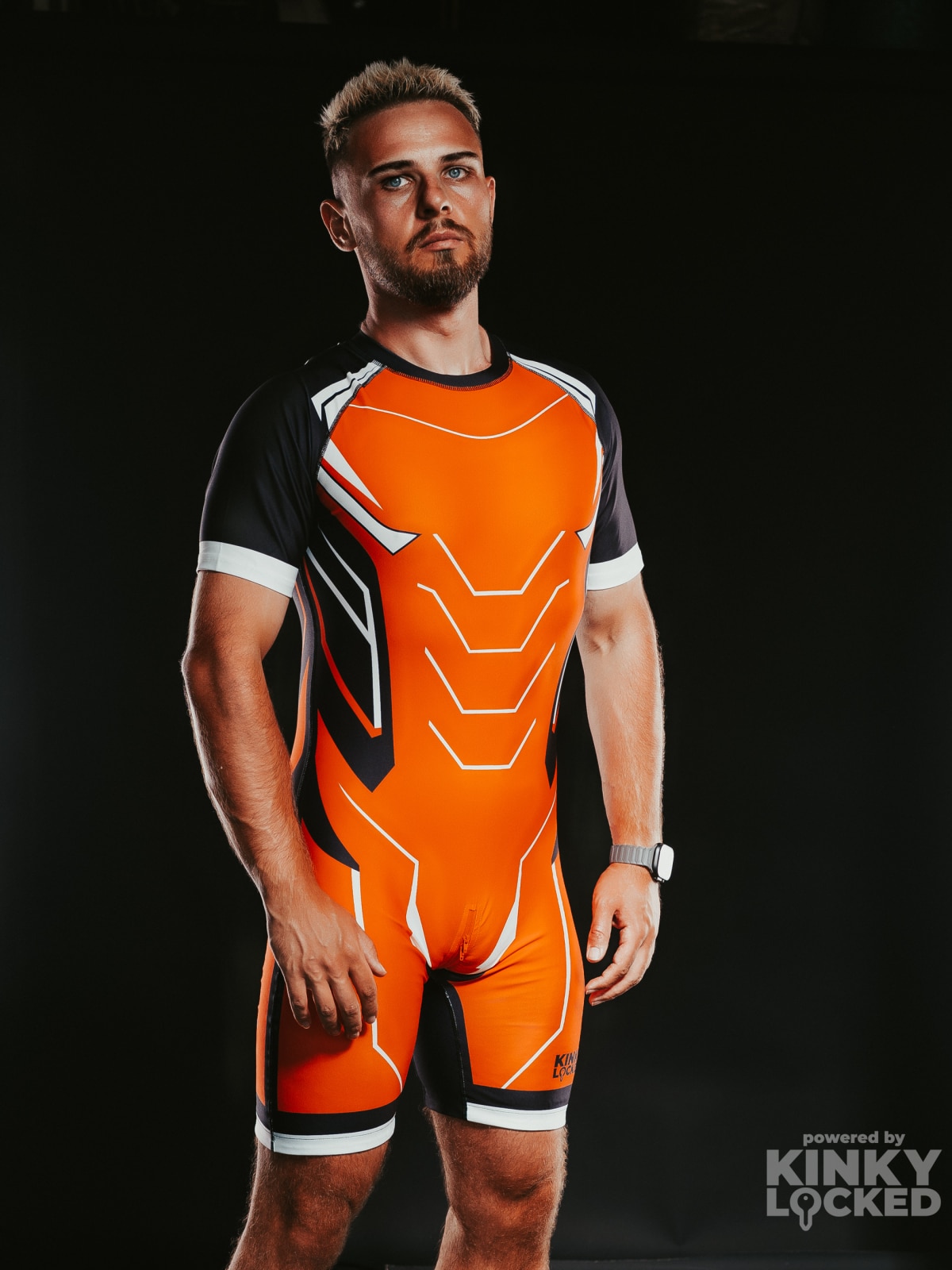 SURFSUIT SPANDEX KINKY LOCKED - NEON ORANGE ZIPPER 8 KINKYLOCKED SURFSUIT 21 z 26 KINKY LOCKED - FETISH GEAR FOR EVERYONE