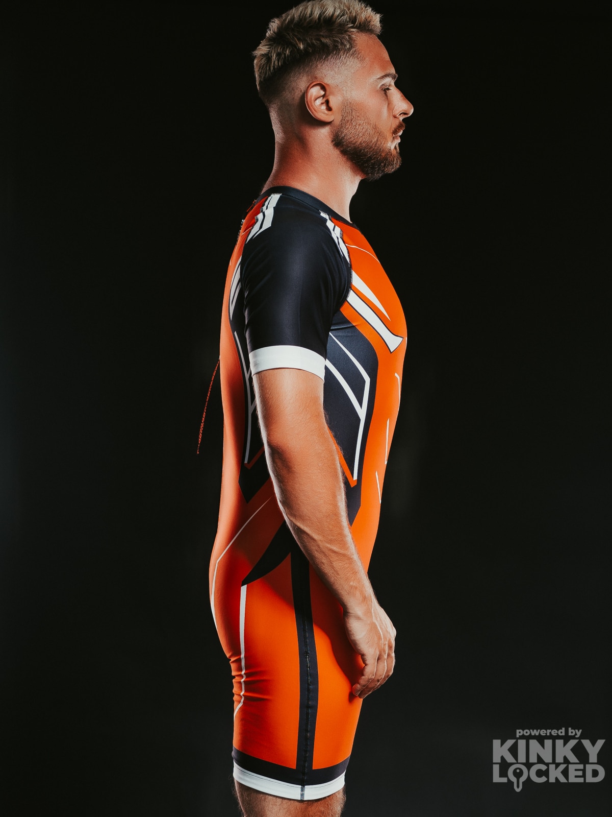 SURFSUIT SPANDEX KINKY LOCKED - NEON ORANGE ZIPPER 13 KINKYLOCKED SURFSUIT 22 z 26 KINKY LOCKED - FETISH GEAR FOR EVERYONE