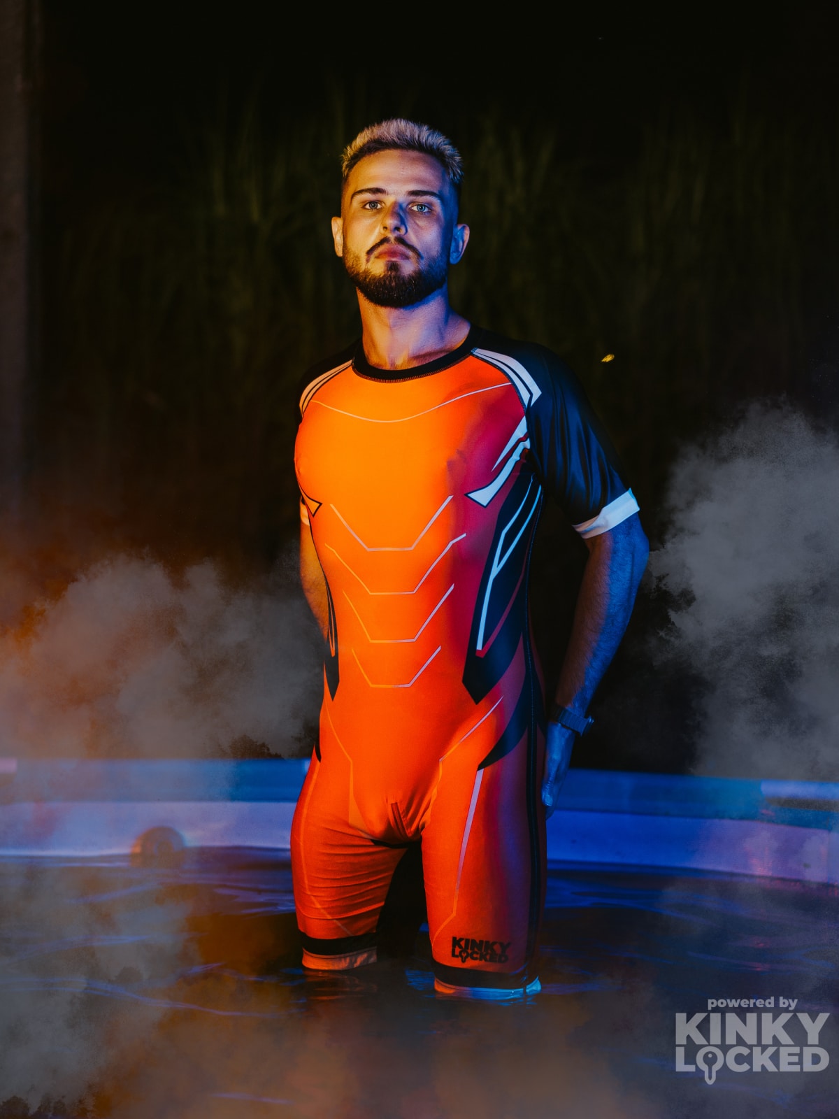 SURFSUIT SPANDEX KINKY LOCKED - NEON ORANGE ZIPPER 3 KINKYLOCKED SURFSUIT 4 z 11 KINKY LOCKED - FETISH GEAR FOR EVERYONE