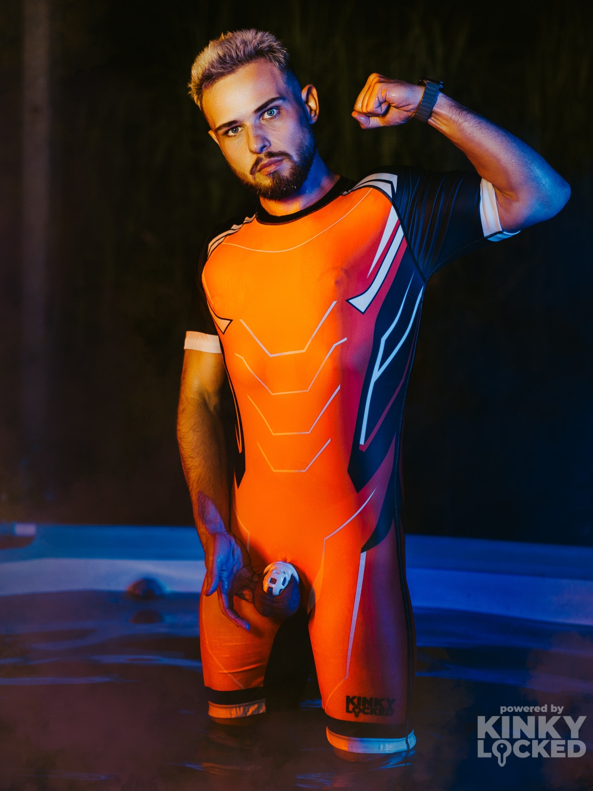 SURFSUIT SPANDEX KINKY LOCKED - NEON ORANGE ZIPPER 4 KINKYLOCKED SURFSUIT 6 z 11 KINKY LOCKED - FETISH GEAR FOR EVERYONE